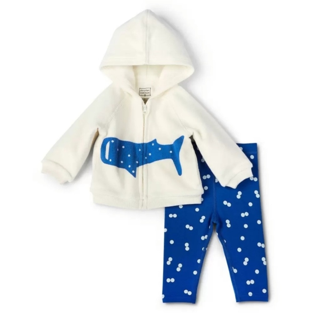Kids Whale Print Matching Set - White and Blue